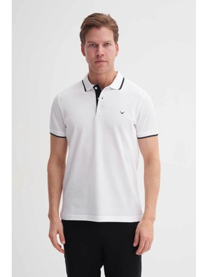 Cazador Slim Fit Beyaz Siyah Erkek Polo Yaka T-Shirt 46140