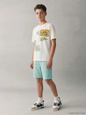 LC Waikiki Lcw Kids Beyaz Baskılı Erkek Çocuk Tişört ve Şort
