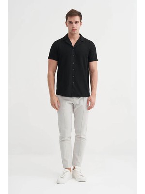 Cazador Slim Fit Örme Pamuklu Siyah Erkek Gömlek 20000