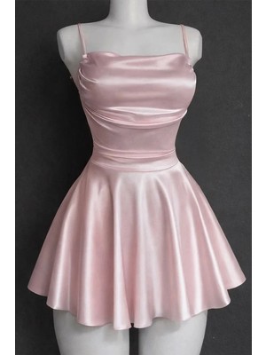 Köstebek Pembe Saten Drape Detaylı Ip Askılı Elbise