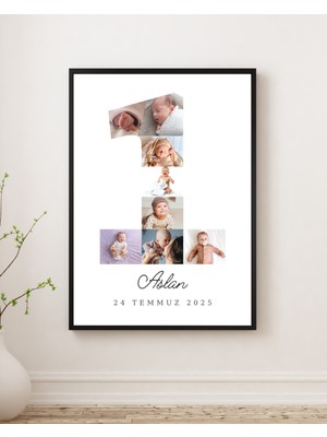 Rosaart Yeni Doğan Anı Tablosu, 1 Yaş Bebek Fotoğraf Kolajı, Isimli ve Tarihli Ahşap Çerçeveli Tablo, Kişiye Özel 1 Yaş Anı Fotoğraf Kolajı Poster | Doğum Günü Hediyesi