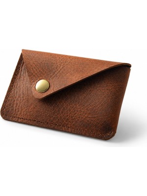 Oh Deer Leather Hakiki Deri Kartlık – Minimal Tek Çapraz Çıtçıtlı Tasarım - Kahverengi