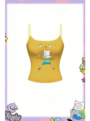 Köstebek Sarı Adventure Time Finn And Jack Y2K Askılı Crop