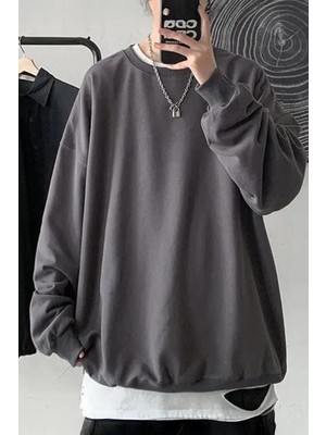Köstebek Düz Füme Orta Kalınlıkta Kumaş Oversize Unisex Sweatshirt