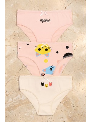 Kız Çocuk Kedi Desenli 3'lü Slip Külot Açık Pembe