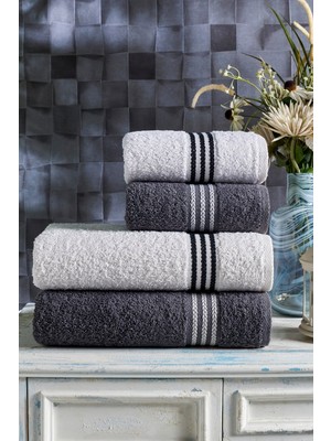 Casnack 4'lü Banyo Havlu Seti Pamuk Materyal 70 x 140 cm ve 50 x 90 cm Yumuşak Dokulu