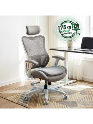Karr Office Mostar Dayanıklı Çalışma Koltuğu Gri Renkli Tekerlekli Ayarlanabilir Bel Desteği
