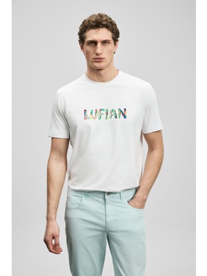 Lufian Surge Modern Grafik Tişört Kırık Beyaz