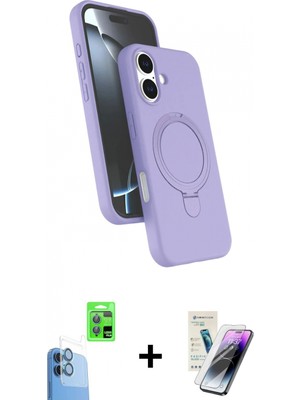 Marsilyan™- iPhone 16 Kılıf Iz Işık Koleksiyonu - Şeffaf Pasifik Cam Ekran Koruyucu + Raze Metal Kamera Lens - Lt