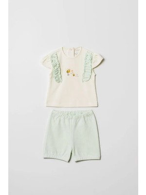 Hafy Baby Arı Nakışlı, Fırfırlı, Kız Bebek Yazlık Şortlu Takım