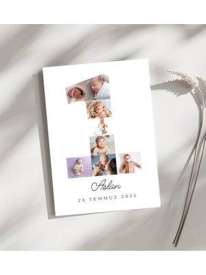 Rosaart Yeni Doğan Anı Posteri, 1 Yaş Bebek Fotoğraf Kolajı, Isimli ve Tarihli Bebek Posteri, Kişiye Özel 1 Yaş Anı Fotoğraf Kolajı Poster, Doğum Günü Hediyesi