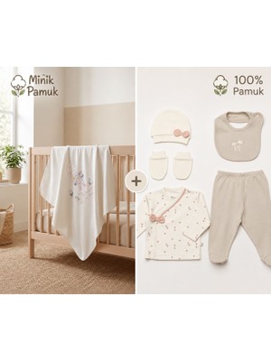 Biorganic %100 Pamuk Organik Yenidoğan 5’li Bebek Seti ve Moi Noi 100% Pamuk Mouse Battaniye Hediyeli