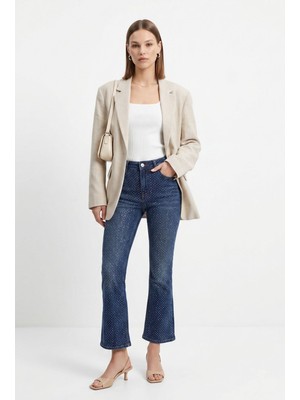 Rays Tint Kahve Yüksek Bel Taşlı Jean 3047