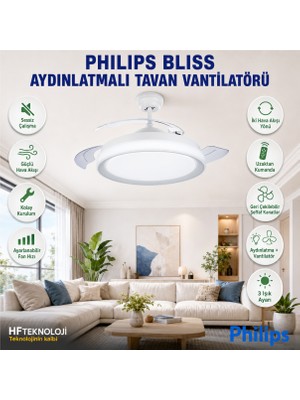 Philips LED Aydınlatmalı 3 Kanatlı Modern Tasarım ile Blıss Beyaz Tavan Vantilatörü
