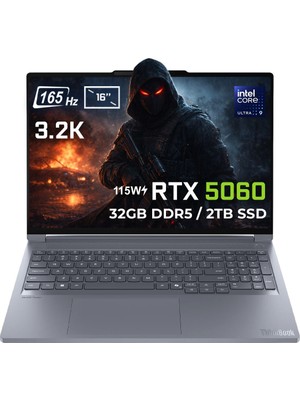Lenovo Thinkbook 16P G6 Iax Intel Core Ultra 9-275HX Geforce RTX5060 8gb 115W 32GB Ddr5 2tb SSD 16 Inç 3.2k 165Hz IPS Freedos Gaming Laptop (21R0001JTXV1)