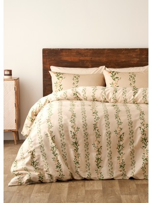 Bella Maison %100 Pamuk Saten Flora Çift Kişilik Nevresim Takımı Bej (200X220 Cm)