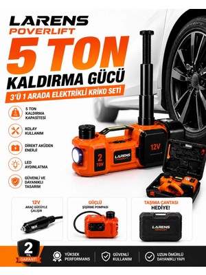 Larens Powerlift 5 Ton 12V Elektrikli Kriko ve Bijon Sökme Seti Dayanıklı Tasarım ile Uyumlu Araçlar