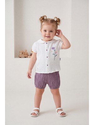 Joy Kids Kız Bebek %100 Cotton Müslin Takım (9-24AY) (Beyaz-Mor)