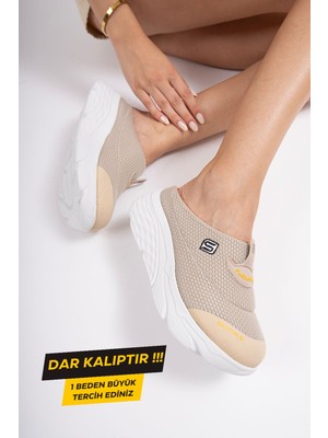 Sandal Spor Kadın Dolgu Taban Ortopedik File Sabo Doktor Hemşire Hastane Aşçı Terliği SS001-0278 Bej