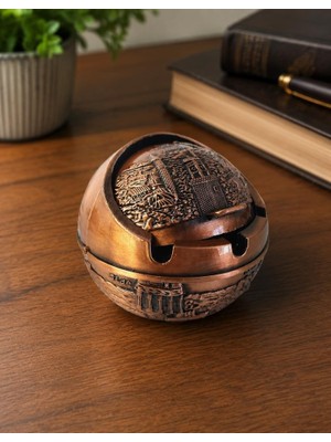 HD Marketim Kapaklı Metal Küllük Açılır Kapanır Dekoratif Masa Üstü Küllük Vintage Bakır 7.5 Cm
