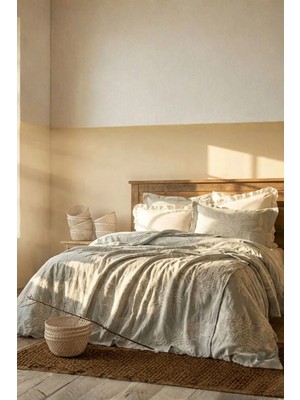 Layan Home Hera 9 Parça Yatak Örtülü Jakarli Nevresim Seti - Indigo
