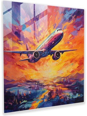 Popcas Modern Sanat Uçak Temalı Cam Duvar Tablosu