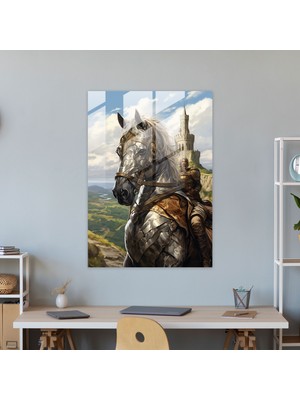 Popcas Atlı Giyinmiş Figür Temalı Cam Duvar Tablosu - Modern Sanat Tasarımı