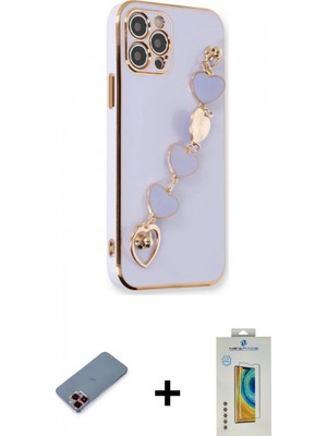 Marsilyan™- iPhone 12 Pro Max Kılıf Nova Işık Prime - Siyah Polymer Nano Ekran Koruyucu + Metal Kamera Lens Koruma Cam - Kı