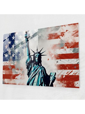 Popcas Özgürlük Temalı Amerikan Bayrağı ve Heykel Görselli Temperli Cam Tablo