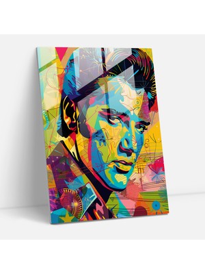 Popcas Dinamik Renkler ile Modern Sanat Temalı Cam Tablo - Elvis Portresi