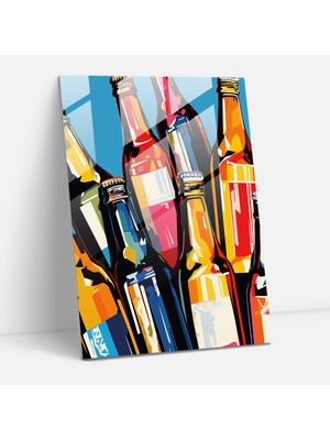 Popcas Bira Figürlü Cam Tablo Modern Pop Art Tasarımı
