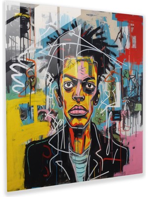 Popcas Basquiat Temalı Temperli Cam Tablo - Modern Sanat ve Enerjik Ifade
