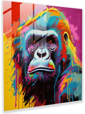 Popcas Enerjik Goril Temalı Cam Tablo - Pop Art Esintisi