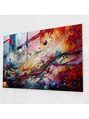 Popcas Soyut Sanat Eseri Dünya Manzarası Temalı Temperli Cam Tablo - Çarpışan Gezegenler