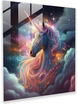 Popcas Unicorn Temalı Parıltılı Temperli Cam Tablo