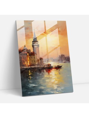 Popcas Alacakaranlık Temalı Galata Kulesi Cam Tablo