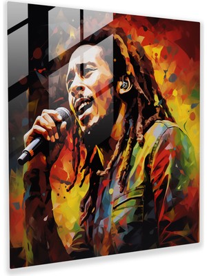Popcas Bob Marley Konseptli Cam Duvar Tablosu - Güncel Sanat Tarzı