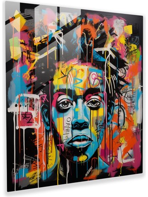 Popcas Basquiat Tarzı Sokak Manzarası Cam Duvar Tablosu