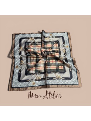 Mevi Atelier Desenli Kahve Renkli Fular 50 x 50