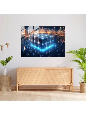 Popcas Modern Sanat Temalı Bağlantılı Noktalar Desenli Temperli Cam Tablo