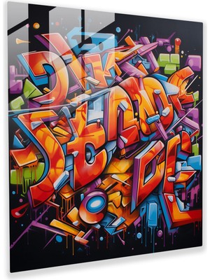 Popcas Graffiti Temalı Canlı Harfler Cam Tablo