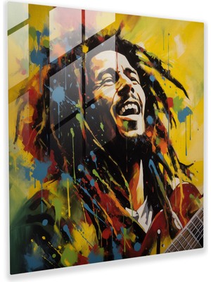 Popcas Soyut Bob Marley Temalı Dekoratif Cam Tablo