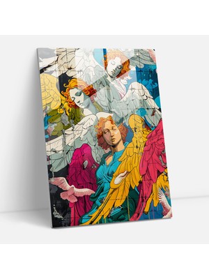 Popcas Melek Temalı Modern Sanat Cam Tablo - Klasik ve Popart Üslubu
