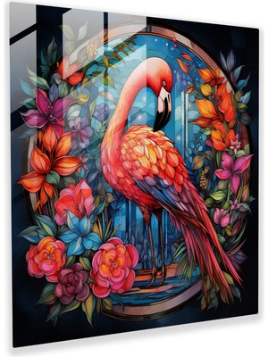 Popcas Tropikal Çiçekler ile Flamingo Temalı Cam Tablo