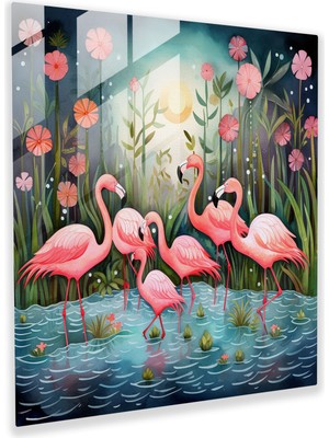 Popcas Sevimli Flamingo Temalı Temperli Cam Tablo