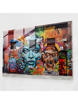 Popcas Harlem Tuğla Duvar Temalı Temperli Cam Tablo - Sokak Graffiti Sanatı