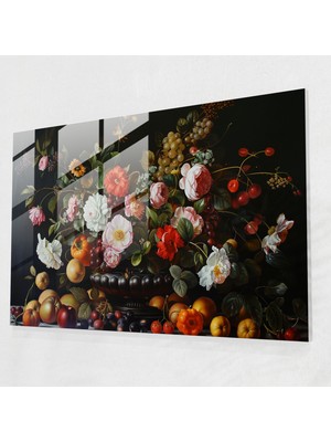 Popcas Çiçek Temalı Cam Duvar Tablosu - Caravaggio Tarzı Dekorasyon