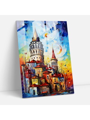 Popcas Soyut Galata Kulesi Temalı Temperli Cam Tablo