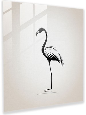 Popcas Modern Flamingo Tasarımı ve Siyah Beyaz Çizgilerle Temperli Cam Tablo