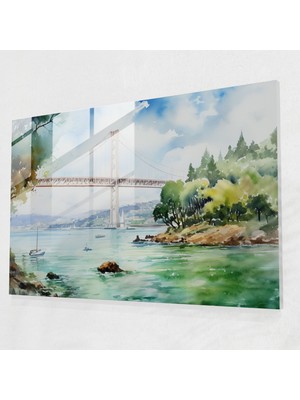 Popcas Modern Sanat Temalı Boğaziçi Köprüsü Cam Tablo